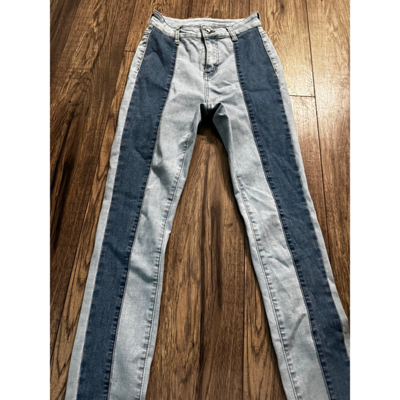 SHEIN Denim - Shein XS High Waist Light Wash Skinny Jean with Thin Dark Line Denim Down Front